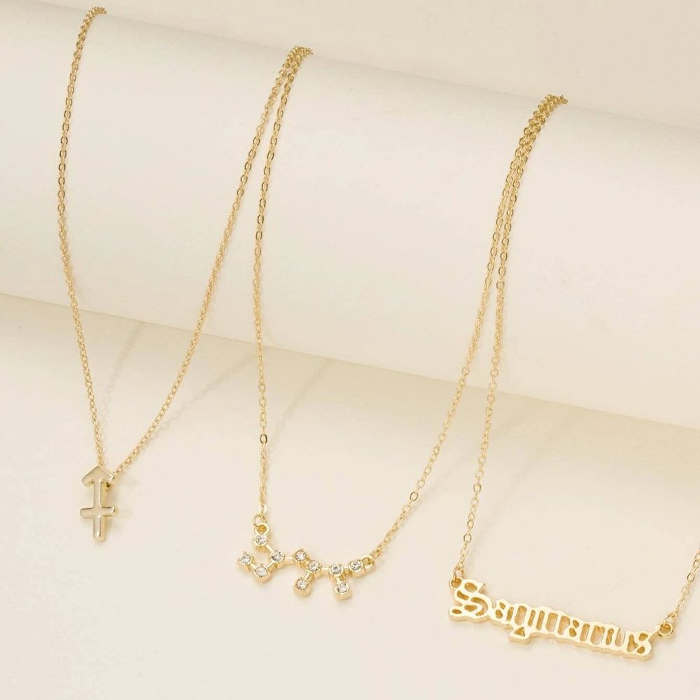 3pc Sagittarius Zodiac Golden Necklace - Picture 2 of 3